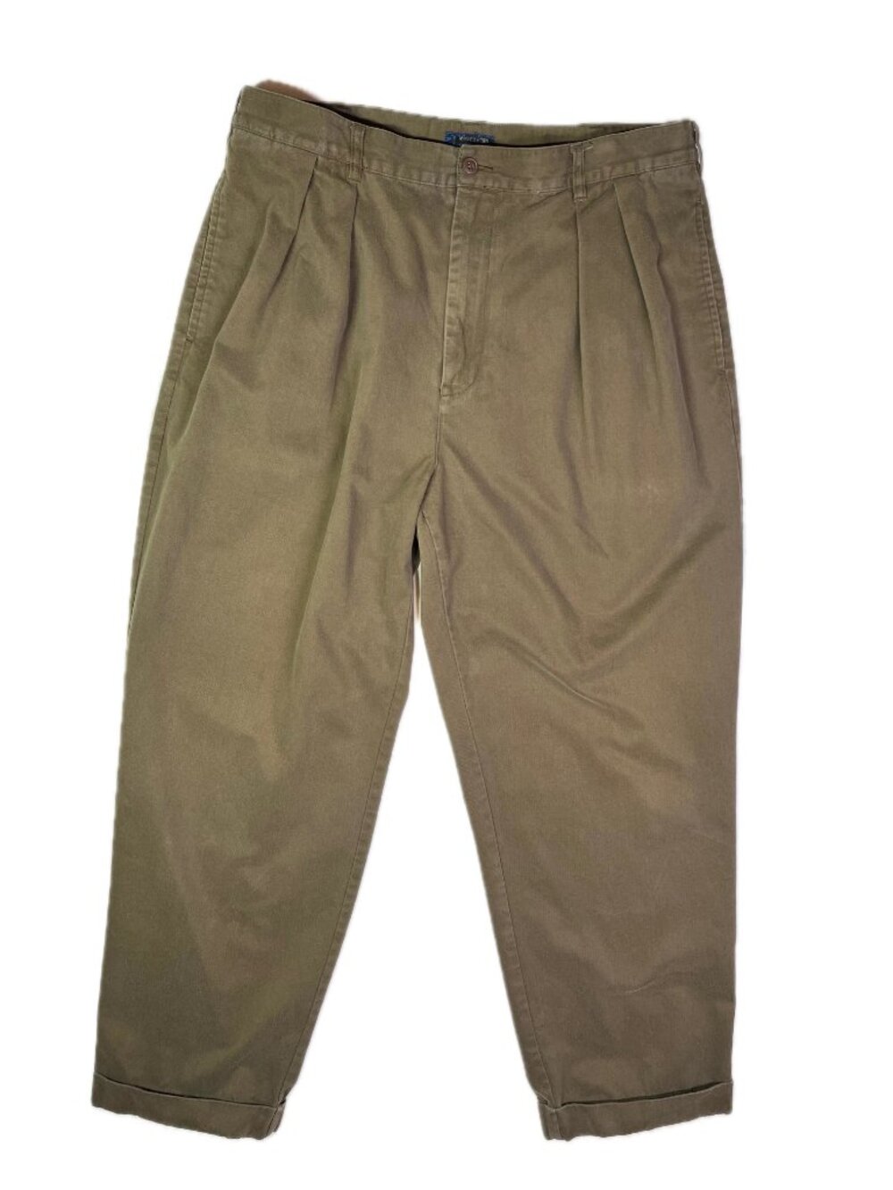 Vintage 90s Chaps Ralph Lauren meas. 35x29.5" Olive Brown Chino Pants Cuffed